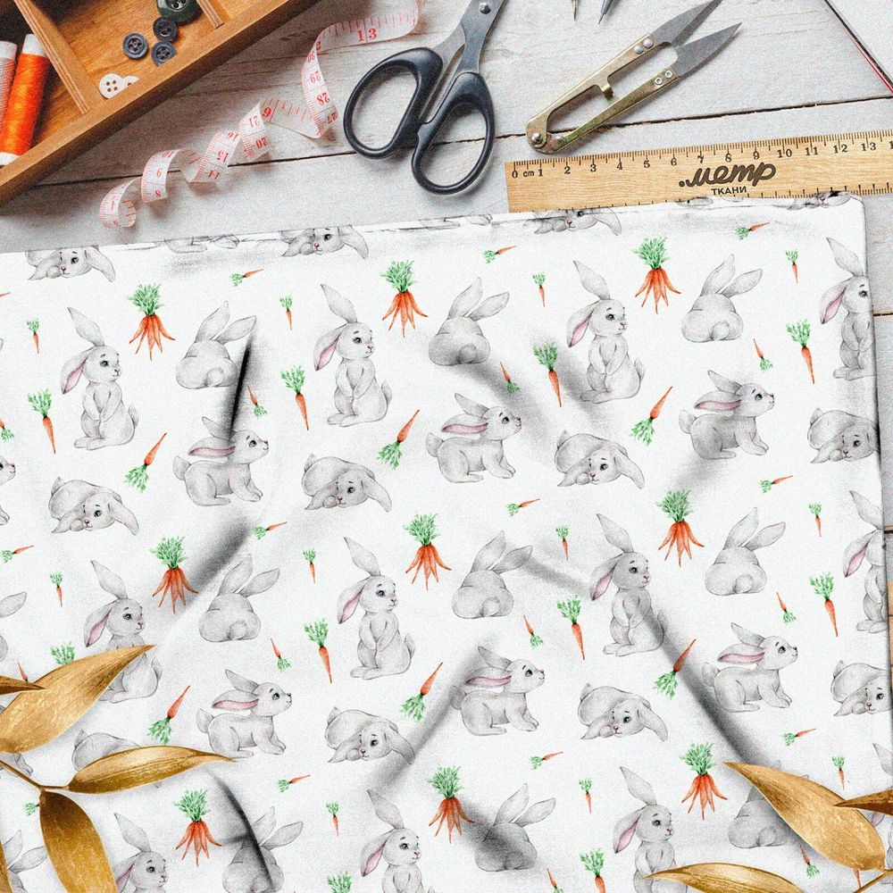 Ткань штапель милые зайцы с морковкой