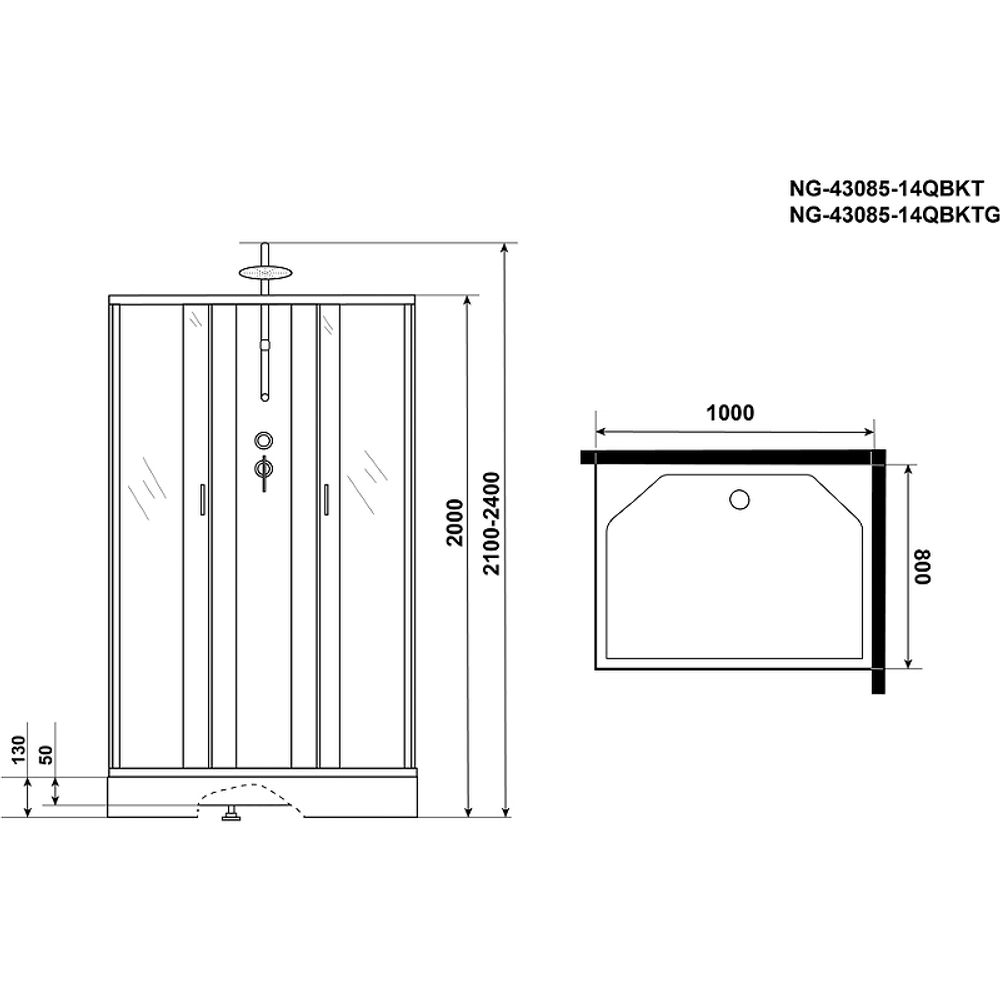 Душевая кабина Niagara Classic 100х80 NG-43085-14QBKTG с гидромассажем