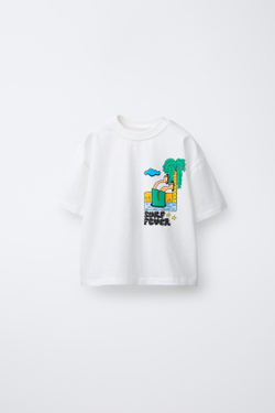 ZARA ФУТБОЛКА С РЕЛЬЕФНЫМ ПРИНТОМ, БЕЛЫЙ