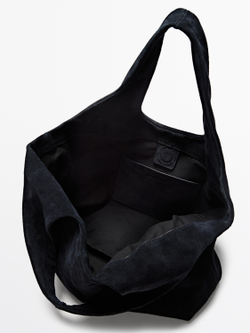 Massimo Dutti Cумка-шоппер из натуральной замши, темно-синий