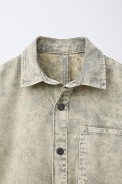 ZARA РУБАШКА С ЭФФЕКТОМ ПОТЕРТОСТИ, СЕРЫЙ