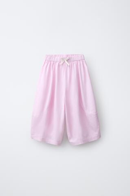 ZARA БРЮКИ-БОМБАШКИ ИЗ СМЕСОВОГО ЛЬНА, РОЗОВЫЙ