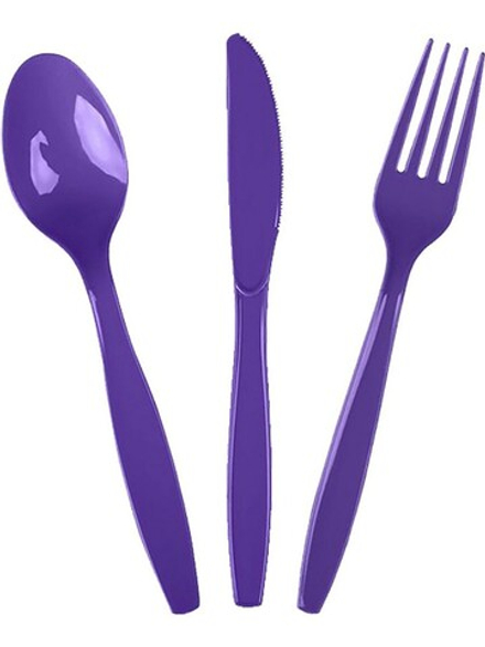 Столовые приборы пластик Purple (Фиолетовый), 24 шт.