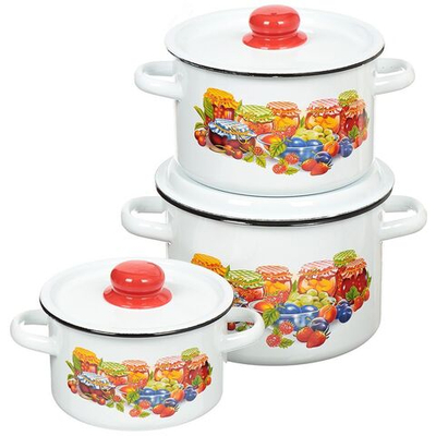 Набор эмалированной посуды 6 пр, кастрюли 1.5,2.9,4.5 л, СтальЭмаль, Варенье, 1с144