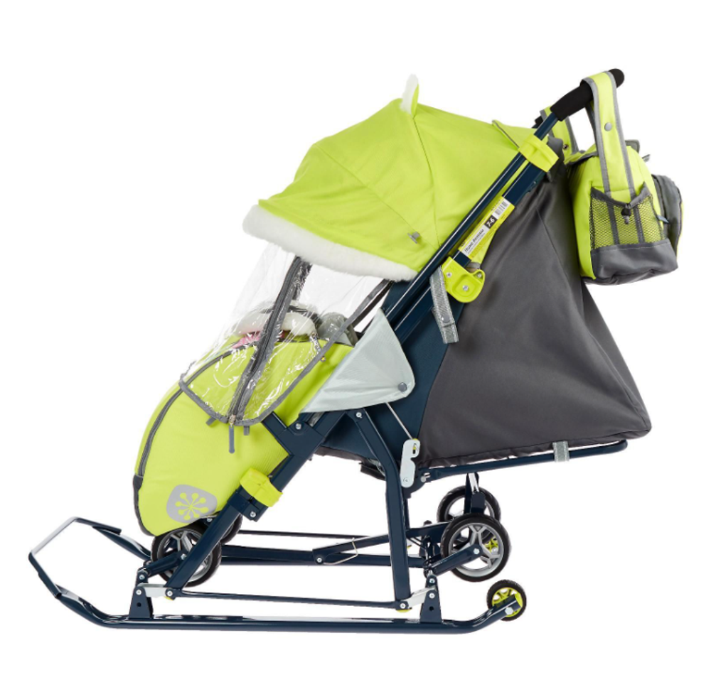 Санки коляска «Ника Детям НД 7-6», рисунок с жирафом, цвет лимонный, механизм качания