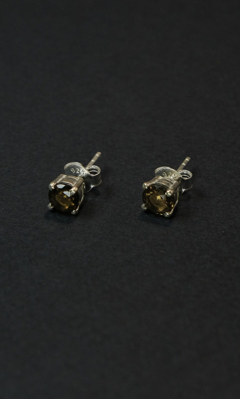 Серьги пуссеты "Memo about Career" из раухтопаза с серебром 925