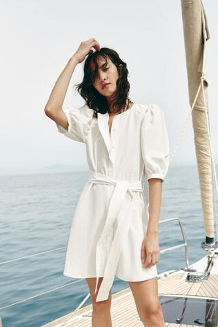 ZARA ПЛАТЬЕ ИЗ ПОПЛИНА В ПОЛОСКУ — ZW COLLECTION, ЖЕЛТОВАТО-БЕЛЫЙ
