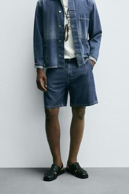 ZARA ЛЕГКИЕ ДЖИНСОВЫЕ ШОРТЫ STRAIGHT FIT, СИНИЙ