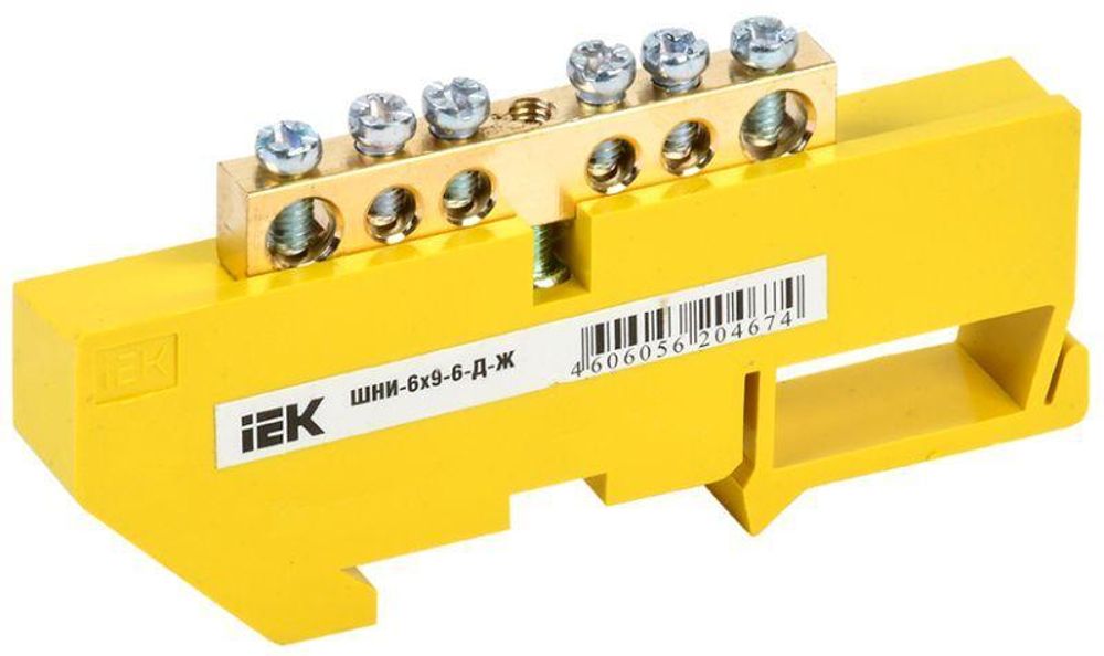 Шина PE &quot;земля&quot; на DIN-изоляторе ШНИ-6х9-6-Д-Ж IEK YNN10-69-6D-K05