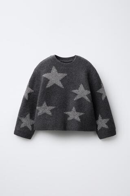ZARA СВИТЕР С БЛЕСТЯЩИМИ ЗВЕЗДАМИ, СЕРЫЙ МЕЛАНЖ
