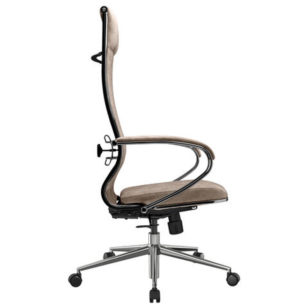 Кресло офисное МЕТТА "L1m 42", хром, сиденье и спинка мягкие, велюр, бежевое