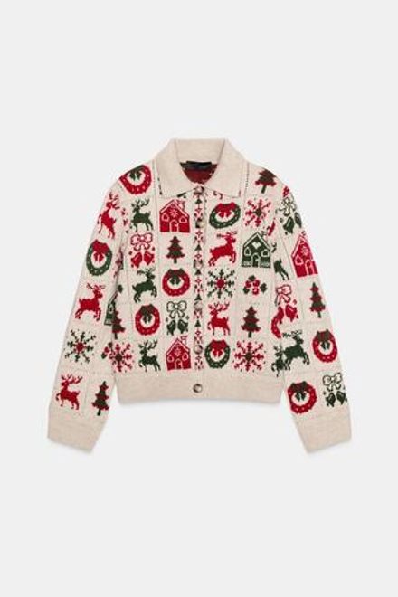 ZARA ЖАККАРДОВЫЙ КАРДИГАН НА РОЖДЕСТВО, РАЗНОЦВЕТНЫЙ