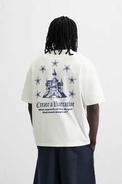 ZARA ФУТБОЛКА С ГРАФИЧЕСКИМ ПРИНТОМ, ЖЕЛТОВАТО-БЕЛЫЙ