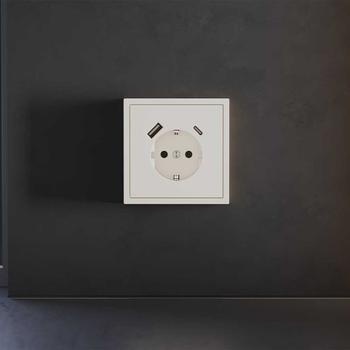 Накладка для розетки с заземлением и защитными шторками, с USB A+C, S70 (хлопок) Voltum VLS001013
