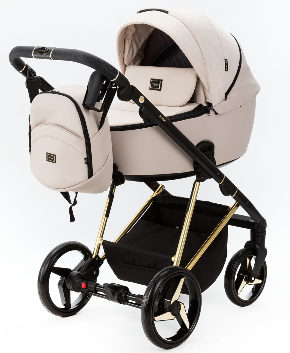 Детская коляска Adamex Blanc Special Edition 3 в 1 BL-PS802 (СВ. БЕЖ.+БЕЖ. КОЖА+ЗОЛОТО РАМА)