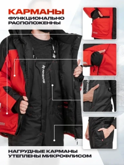 Костюм зимний рыболовный CASTOR, цв.красный, р.2XL, 10/10 К, Шелтер до-50С (T-KSC-2XL-54/176R) NISUS