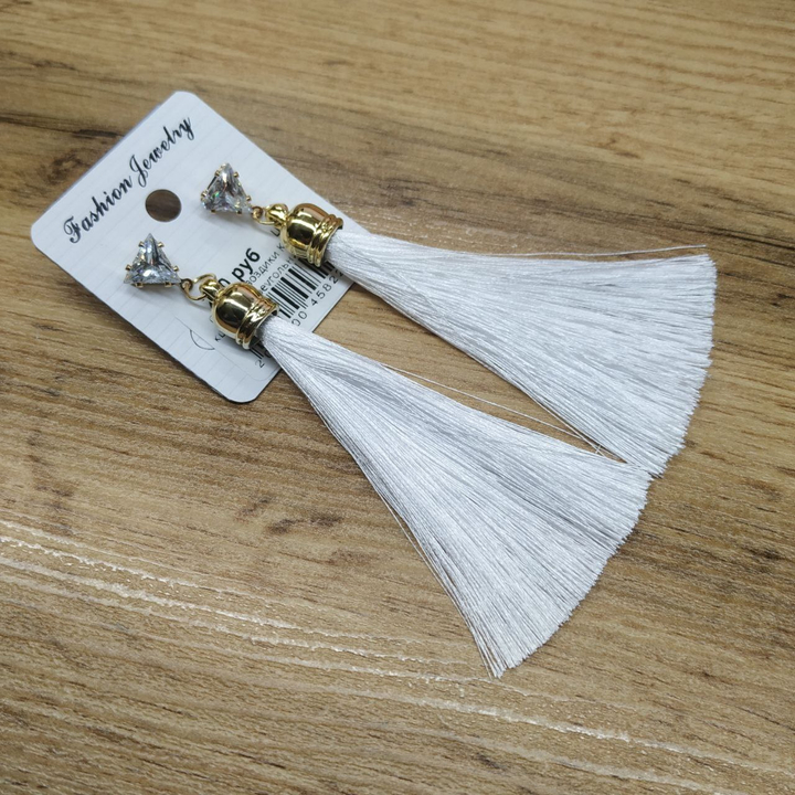 Серьги-гвоздики Кисти кристалл треугольник цвет белый металл золотистый