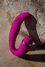 Ярко-розовый вибромассажёр зоны G с вакуумным клиторальным стимулятором My G - 17,4 см. (Цвет: ярко-розовый)