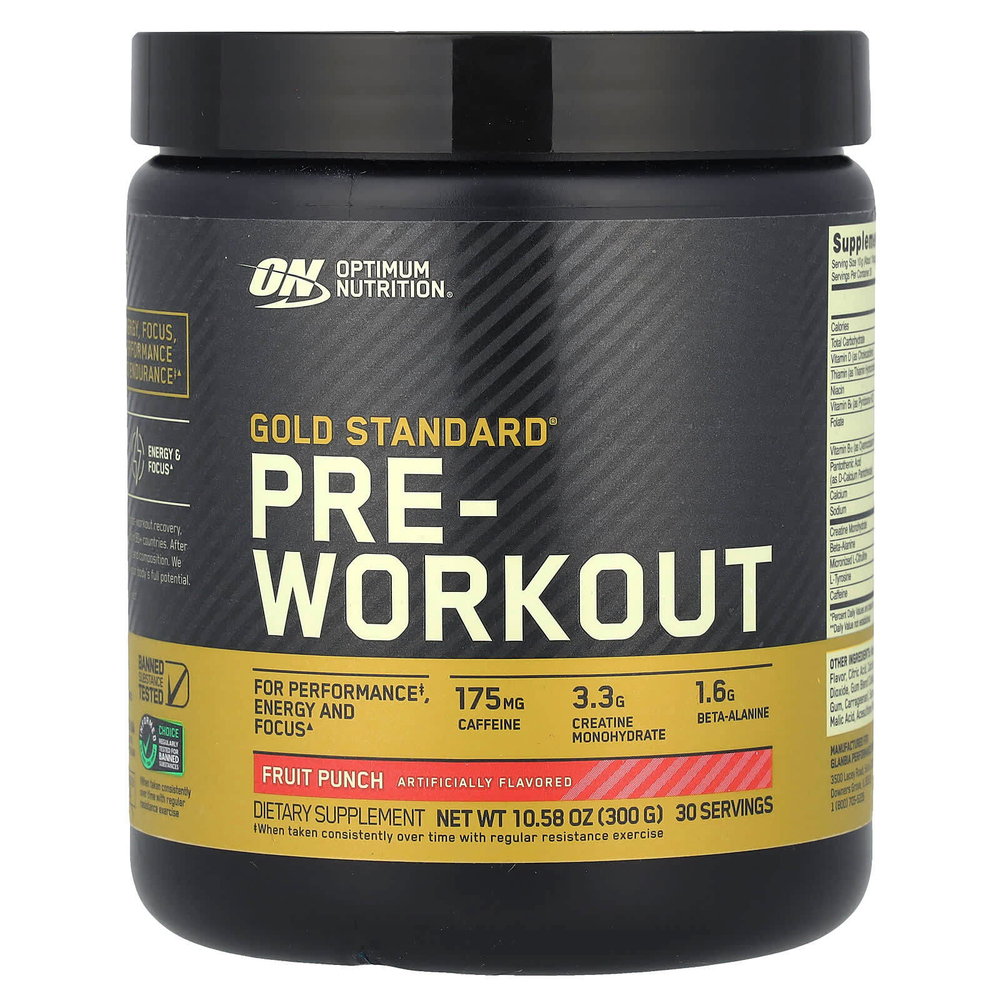 Optimum Nutrition, Gold Standard, предтренировочный комплекс, фруктовый пунш, 300 г (10,58 унции)