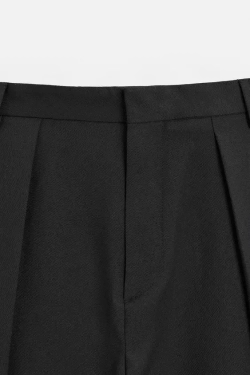 ZARA БРЮКИ WIDE-LEG СО СКЛАДКАМИ, ЧЕРНЫЙ