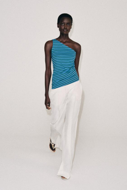 ZARA ТОП В ПОЛОСКУ АСИММЕТРИЧНОГО КРОЯ, РАЗНОЦВЕТНЫЙ