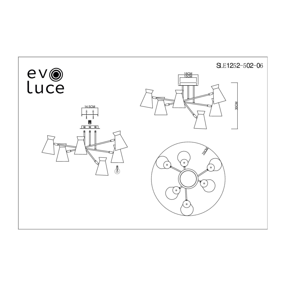 SLE1252-502-06 Светильник потолочный Белый, Золотистый/Белый, Дерево E27 6*60W