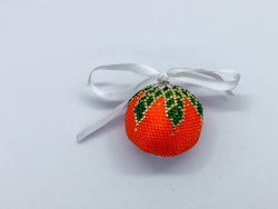 Елочная Игрушка, Шарики на Елку из Бисера, Ручная работа, Мандаринка