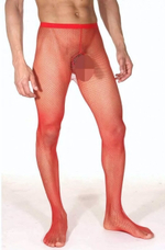 Мужские колготы в сеточку с интимным доступом (Размер: S-M) (Цвет: красный)