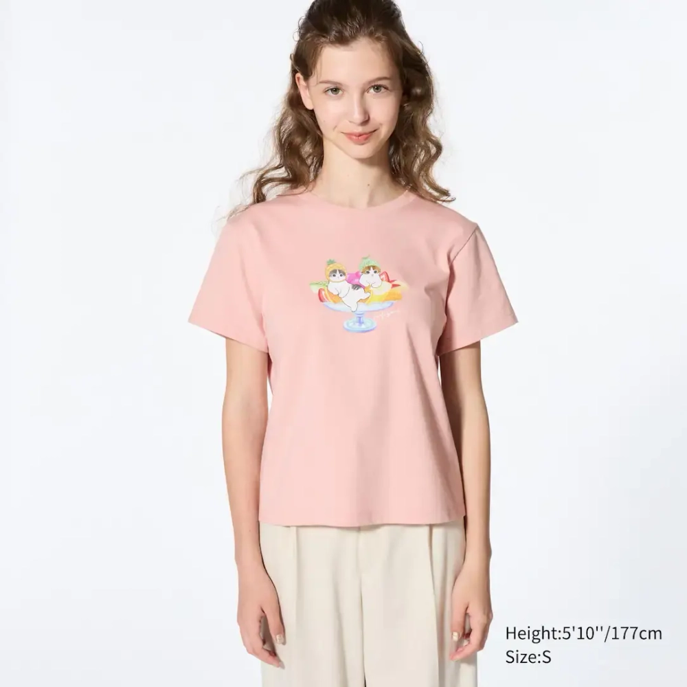 UNIQLO ФУТБОЛКА С ПРИНТОМ  MOFUSAND UT, РОЗОВЫЙ