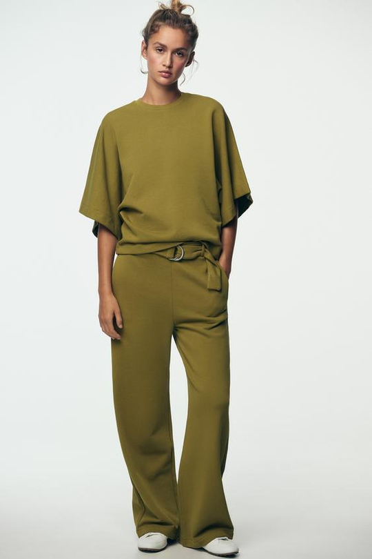 ZARA БРЮКИ В СТИЛЕ РУСТИК С РЕМНЕМ, ОЛИВКОВЫЙ