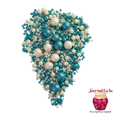 Шоколадный декор "Жемчуг микс темная бирюза, серебро" №149, 100 гр.