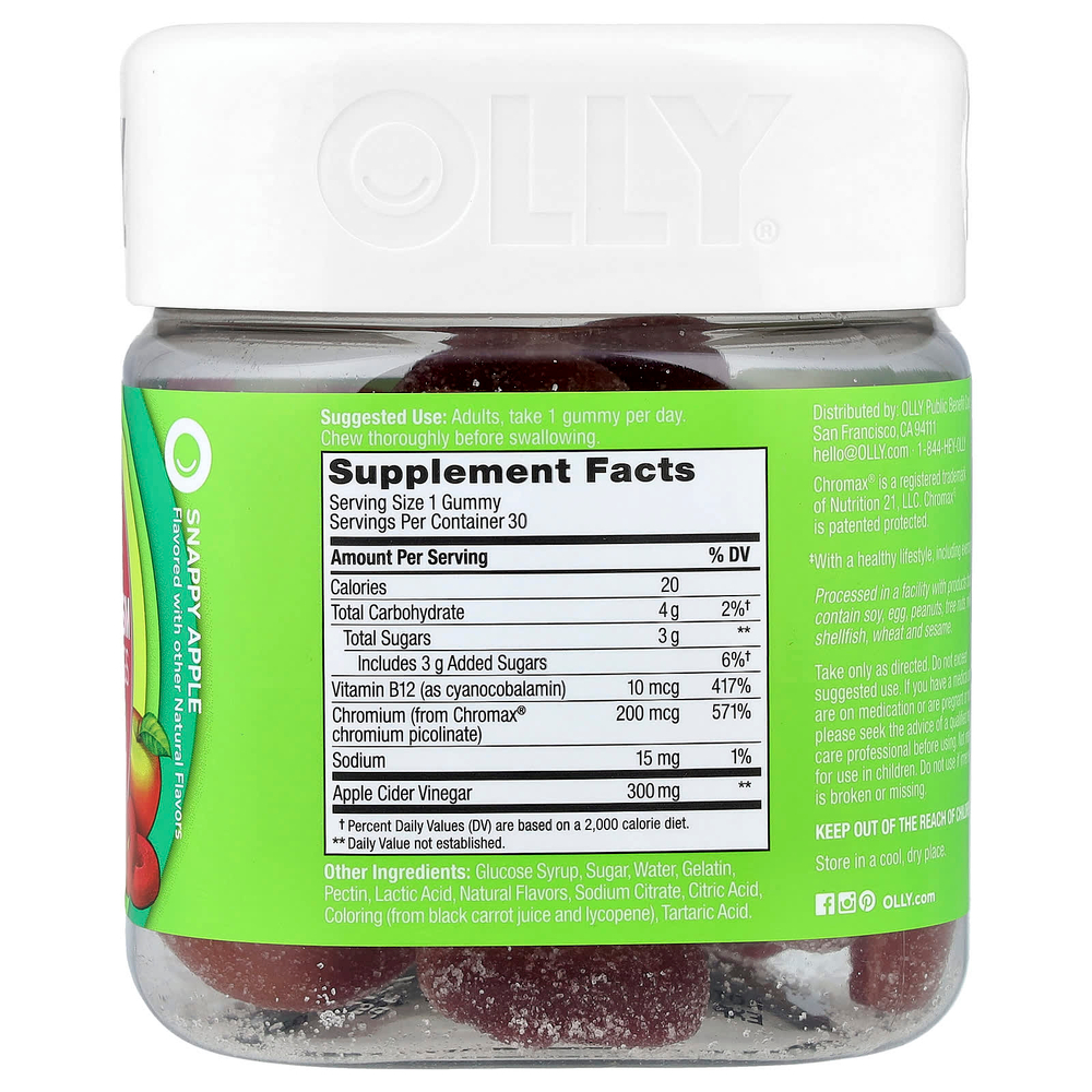 OLLY, жевательные таблетки для метаболизма, со вкусом яблока, 30 жевательных таблеток