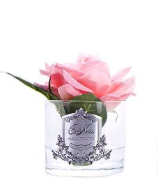 Роза ароматизированная розовая в прозрачной вазе, Cote Noire