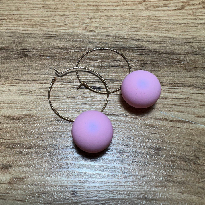 Серьги-кольца Шар 18 мм цвет розовый матовый с блеском металл золотистый