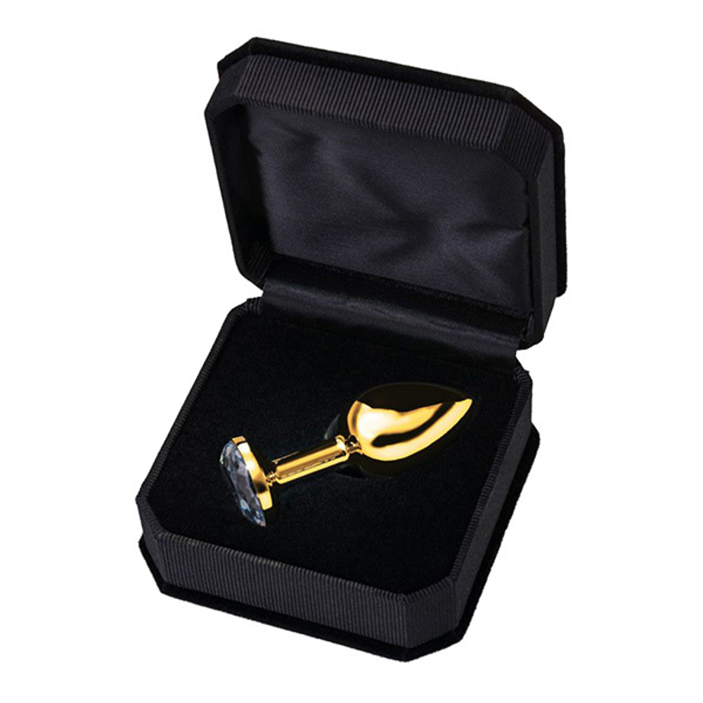 Золотистая маленькая анальная втулка 6см с прозрачным кристаллом ToyFa Metal 712004