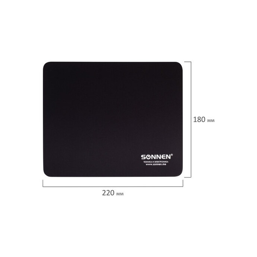 Коврик для мыши SONNEN BLACK резина + ткань, 220х180х3 мм, 513309