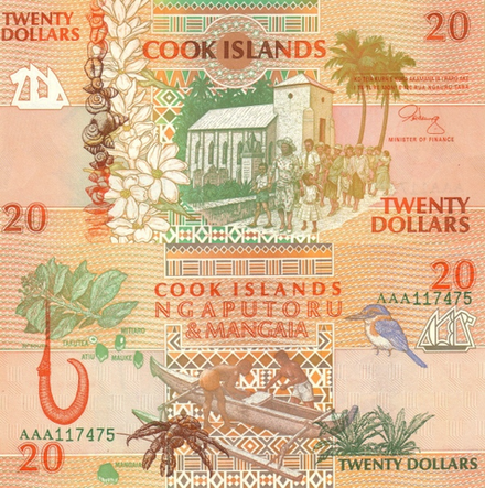 Острова Кука 20 долларов 1992 Христианская церковь UNC