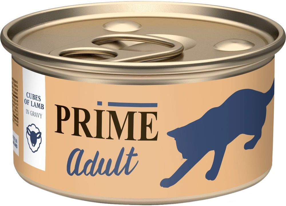PRIME 75г ж/б Влажный корм для кошек Ягненок кусочки в соусе