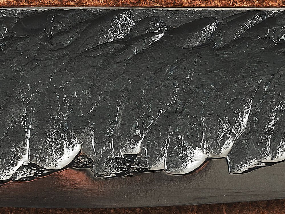 Якутский нож "Амга", сталь Х12МФ, рукоять стабилизированная карельская береза / акрил изумруд