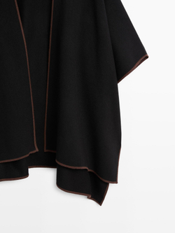 Massimo Dutti Вязаное пончо с контрастными деталями, черный