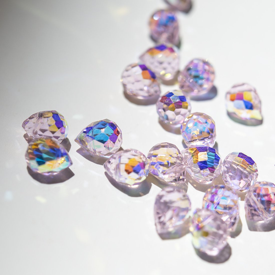 Бриолетт, розовый с покрытием, 10*8мм, хрусталь