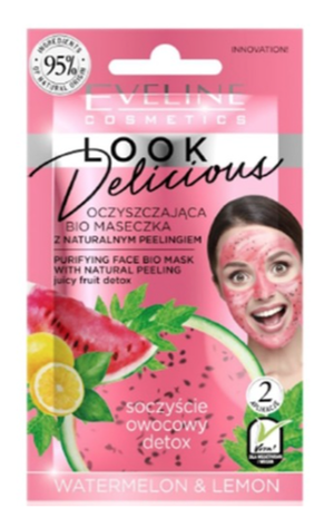 EVELINE Очищающая bio маска для лица с натуральным скрабом Watermelon&Lemon серии Look Delicious, 10 мл