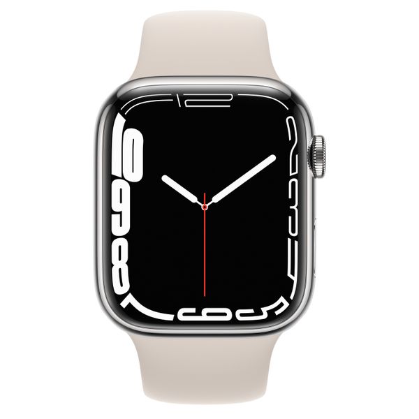Умные часы Apple Watch Series 7 GPS + Cellular 45mm Silver Stainless Steel Case with Starlight Sport Band (MKJD3)