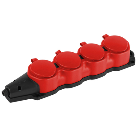 Колодка ЭРА KX-4e-RED-IP44 каучуковая с заземлением 4 розетки 16A IP44 красная