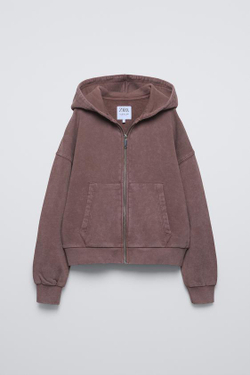 ZARA ХУДИ ИЗ ТКАНИ С ЭФФЕКТОМ ПОТЕРТОСТИ, КОРИЧНЕВЫЙ