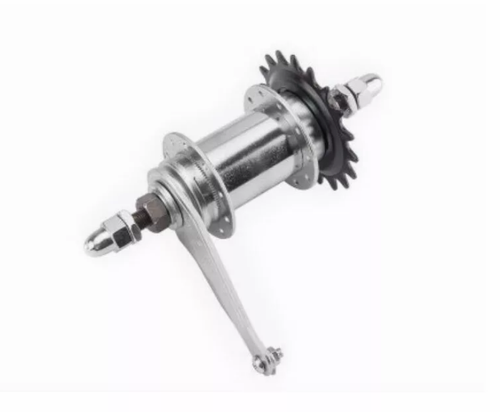 Втулка тормозная стальная, на гайках, 36 отверстий 14G, ось 3/8"x110x175мм, звезда 18T, хромированная