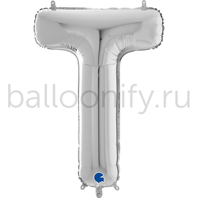 Фольгированная фигура, Буква Т 66 см Silver