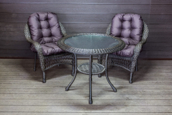 Садовый комплект из искусственного ротанга Мэдисон НЬЮ (Medison NEW) стол круглый D90 + 2 кресла с подушками на сиденье и спинку