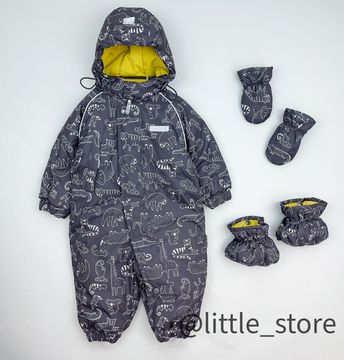 Комбинезон зимний "Милые зверята" угольный серый