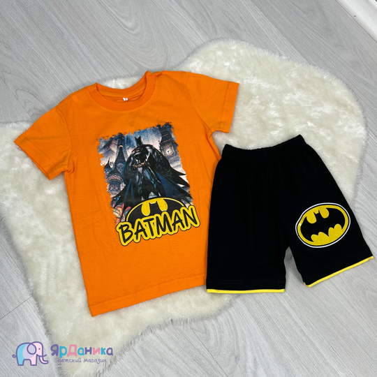 Комплект FASHION оранжевая футболка чёрные шорты "BATMAN"
